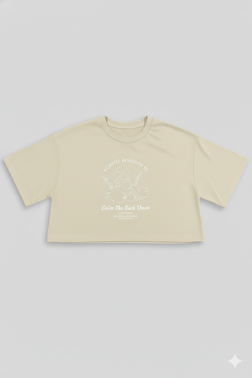 CAMISETA MUJER OVERSIZE CORTA BEIGE