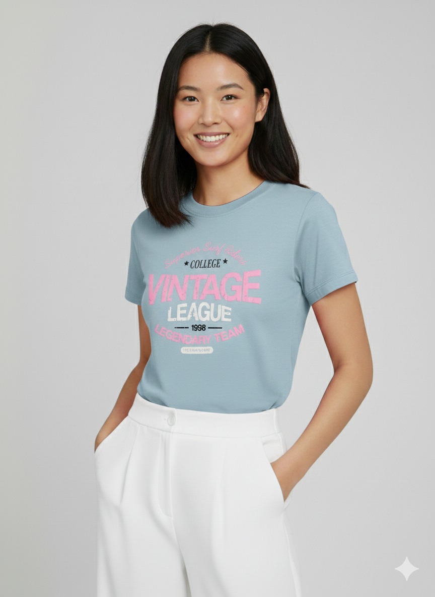 CAMISETA MUJER BASICA CELESTE