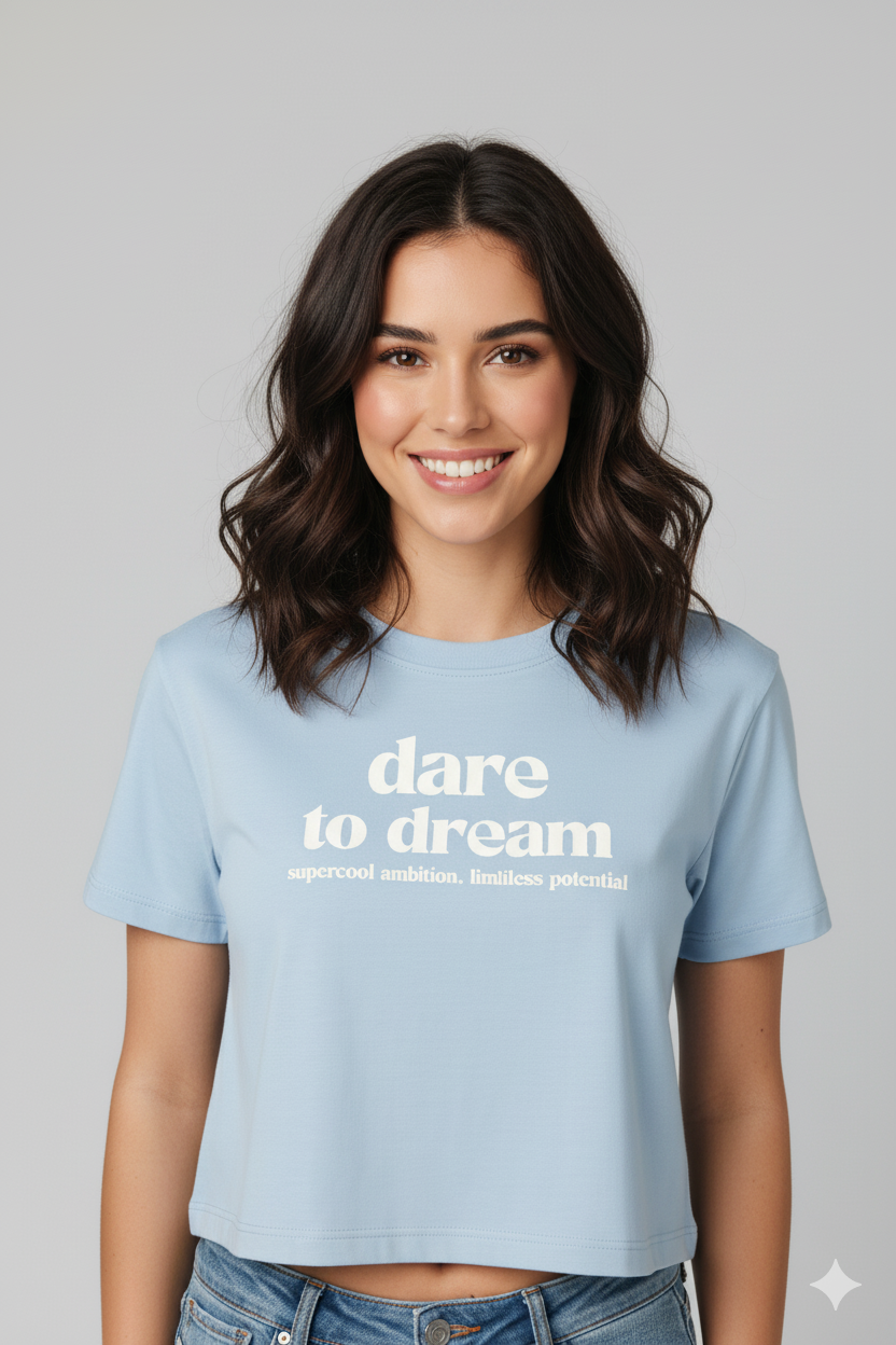 CAMISETA MUJER OVERSIZE CORTA CELESTE