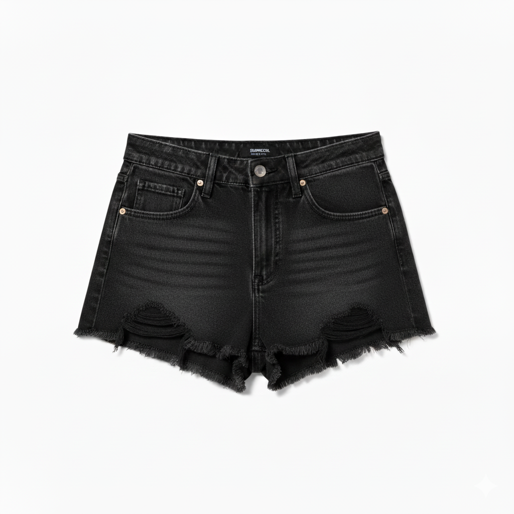 SHORT MUJER DESFLECADO NEGRO