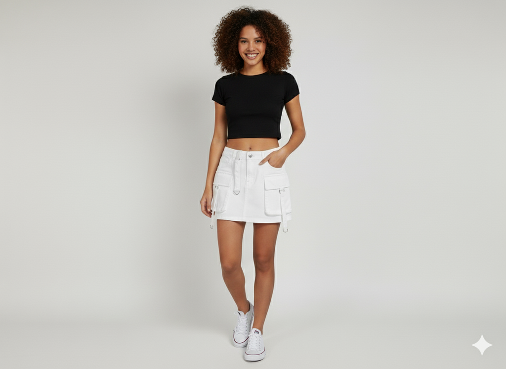 FALDA JEAN CARGO MUJER BLANCA