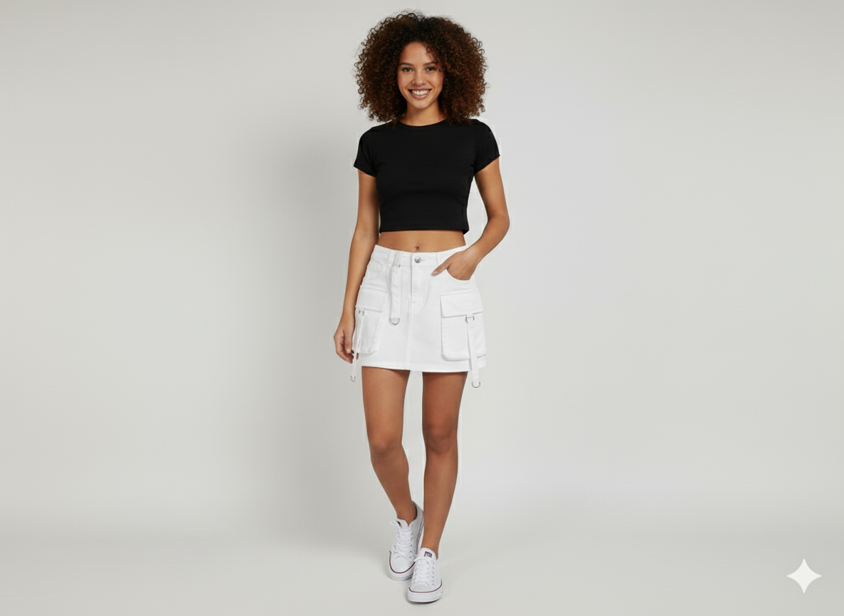 FALDA JEAN CARGO MUJER BLANCA