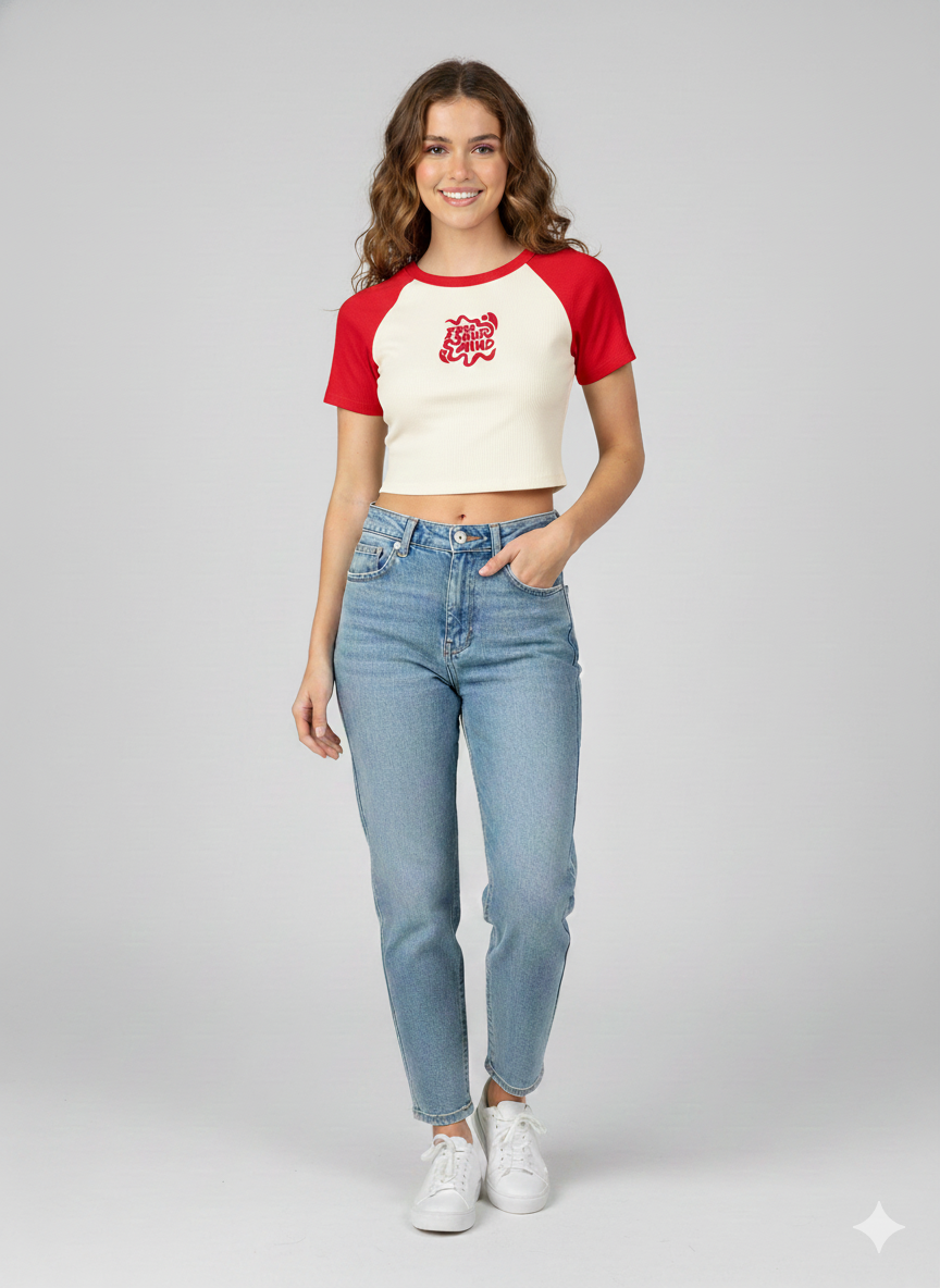 TOP MUJER CREMA ROJO