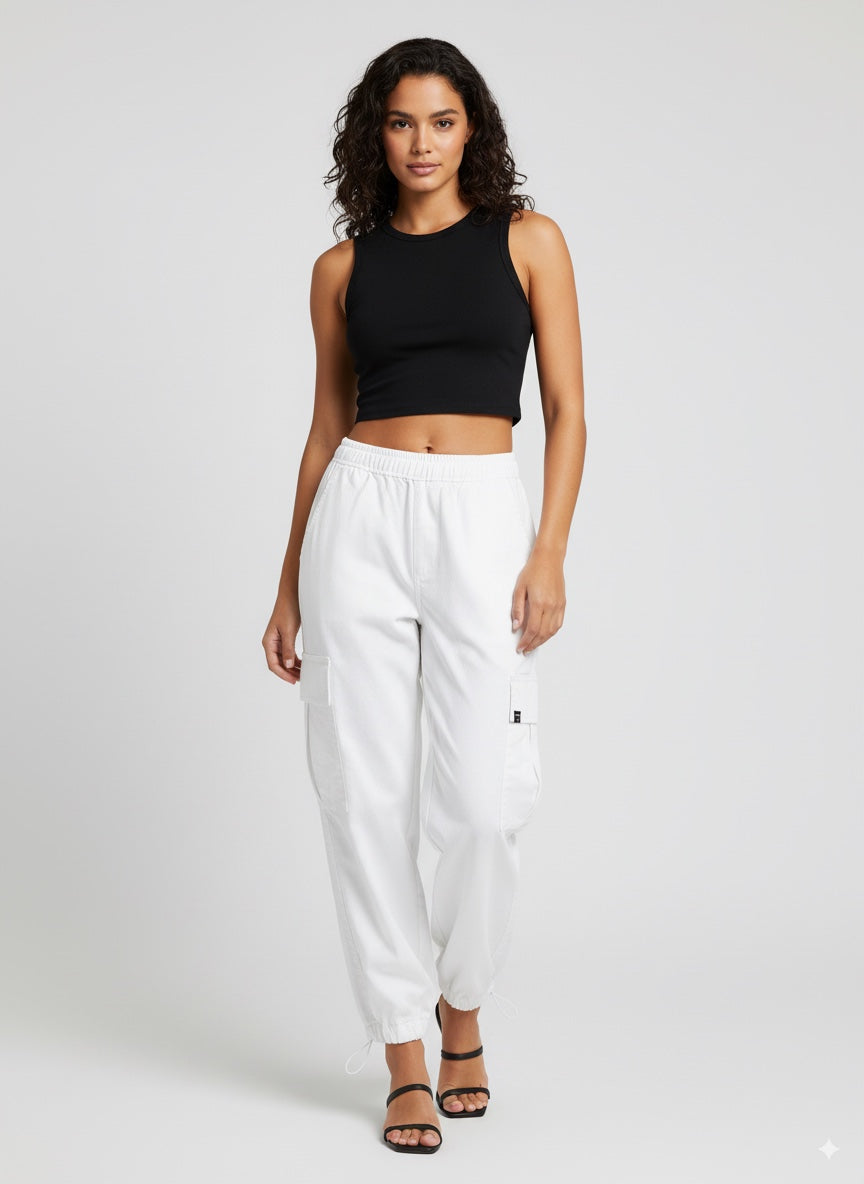JOGGER MUJER DRILL BLANCO