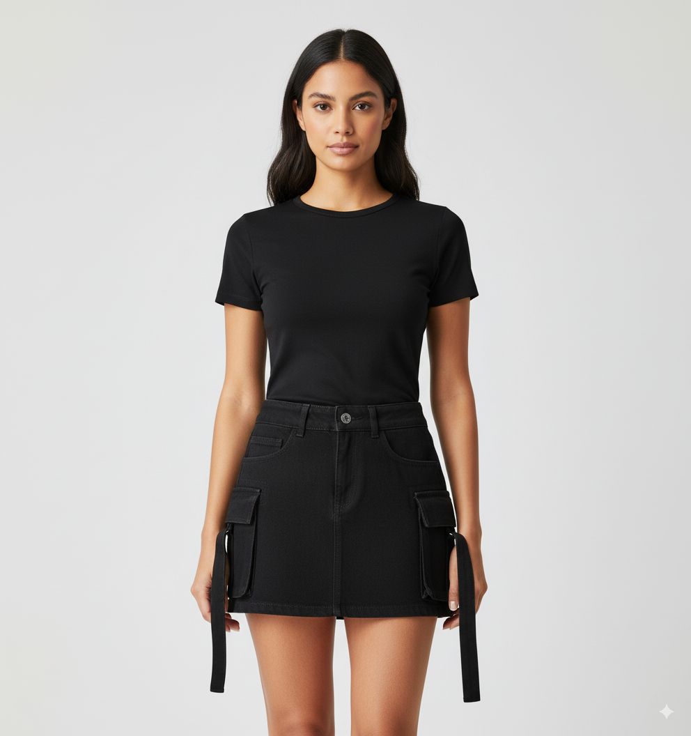 FALDA MUJER JEAN CARGO NEGRA