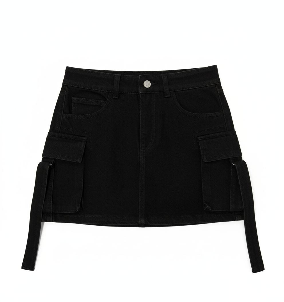 FALDA MUJER JEAN CARGO NEGRA