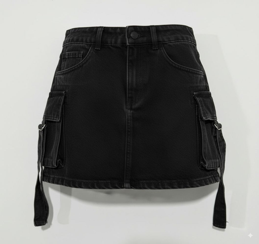 FALDA MUJER JEAN CARGO NEGRA