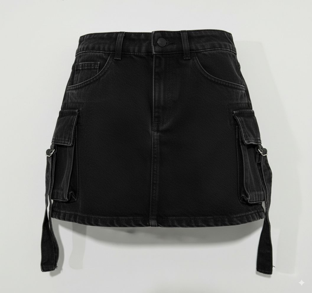 FALDA MUJER JEAN CARGO NEGRA