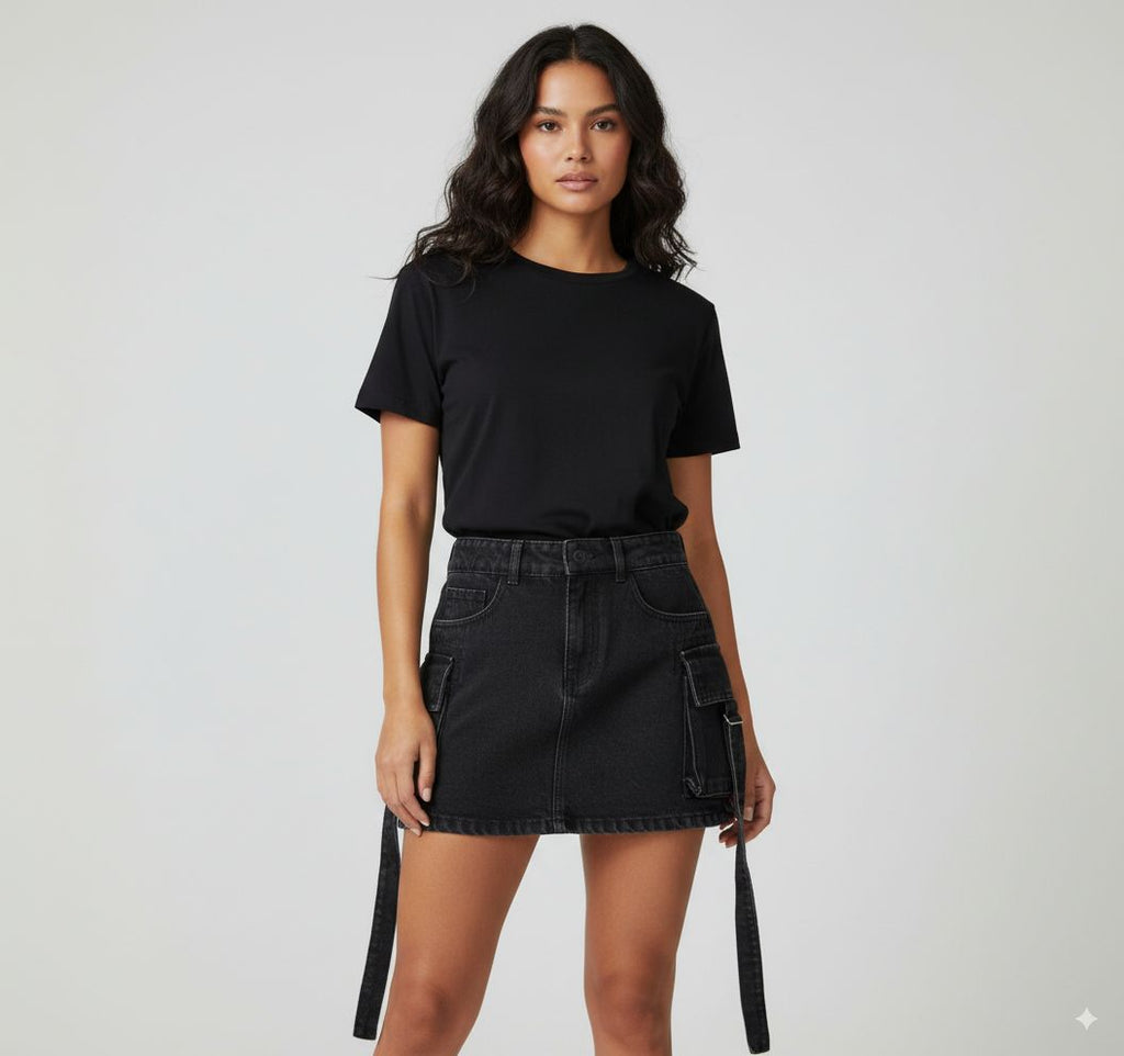 FALDA MUJER JEAN CARGO NEGRA