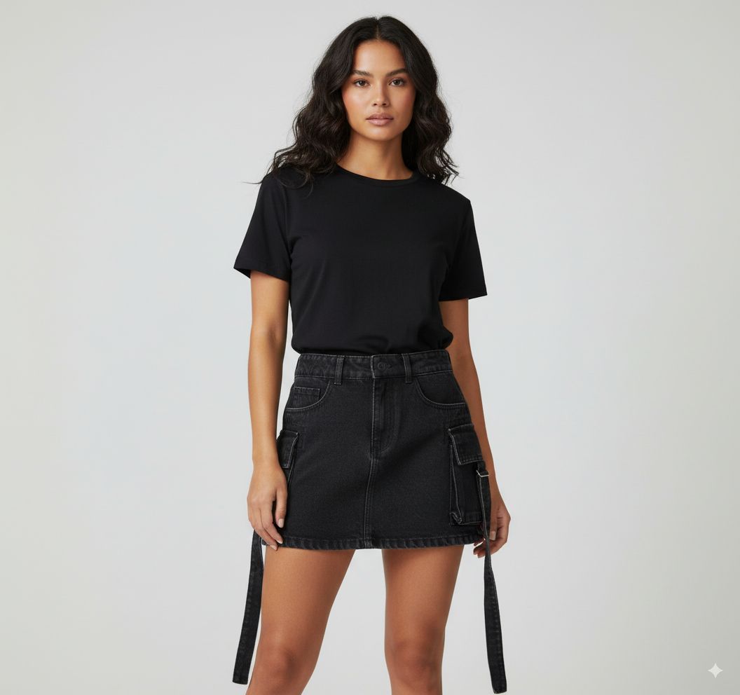 FALDA MUJER JEAN CARGO NEGRA