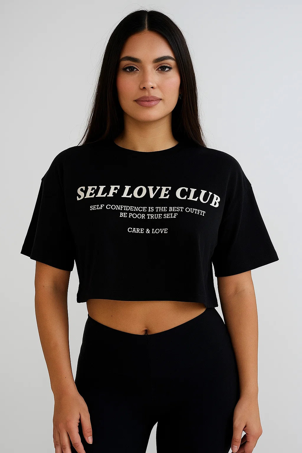 CAMISETA MUJER OVERSIZE CORTA NEGRA