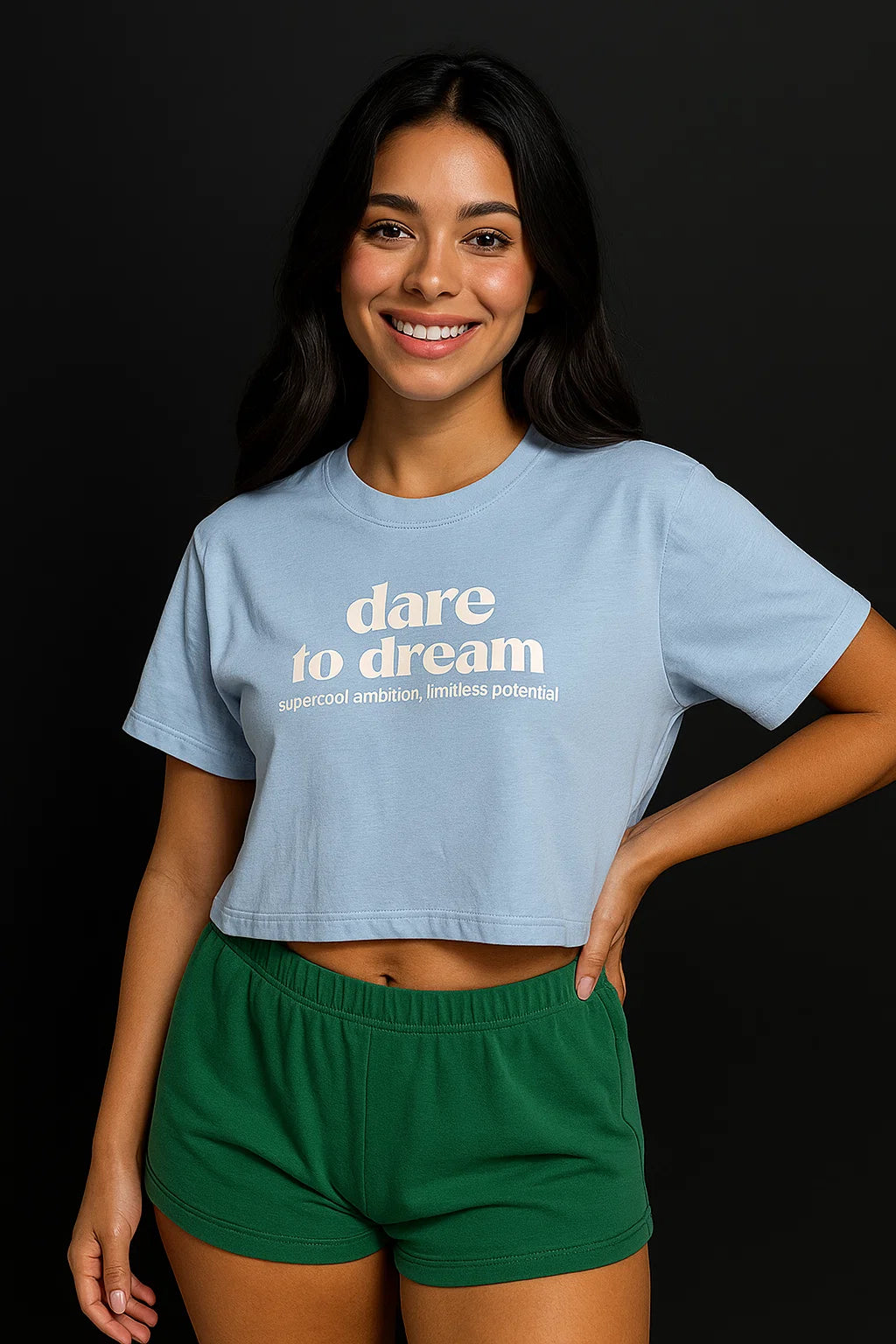 CAMISETA MUJER OVERSIZE CORTA CELESTE
