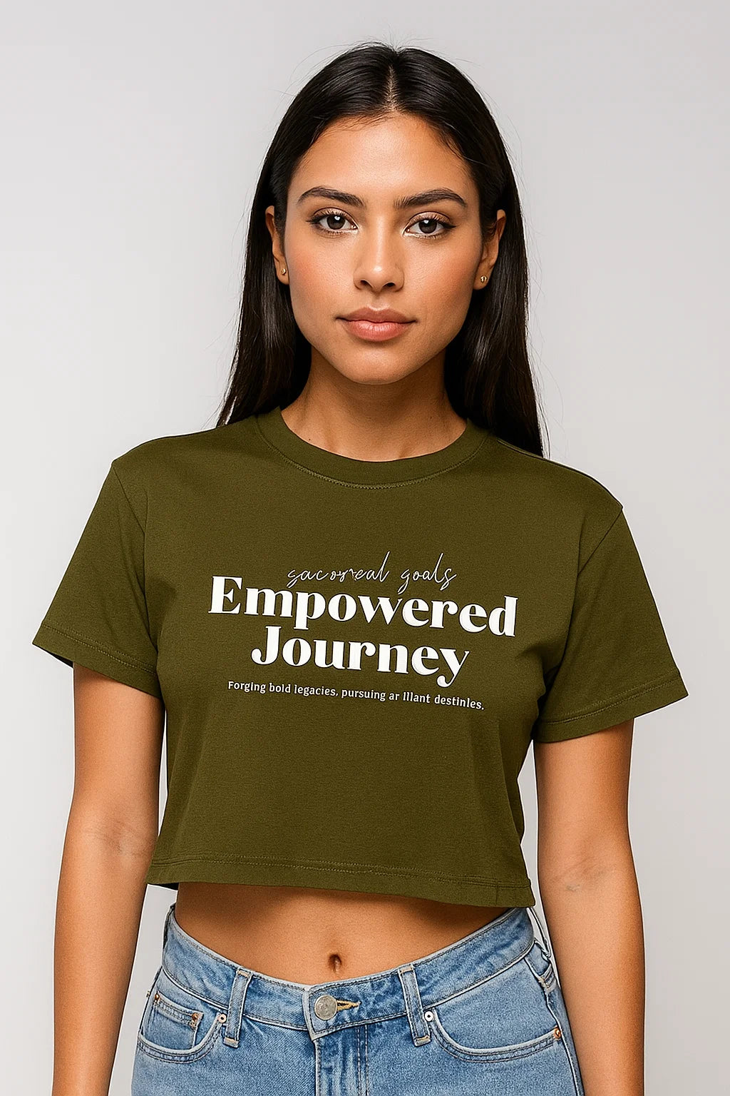 CAMISETA MUJER OVERSIZE CORTA VERDE MILITAR