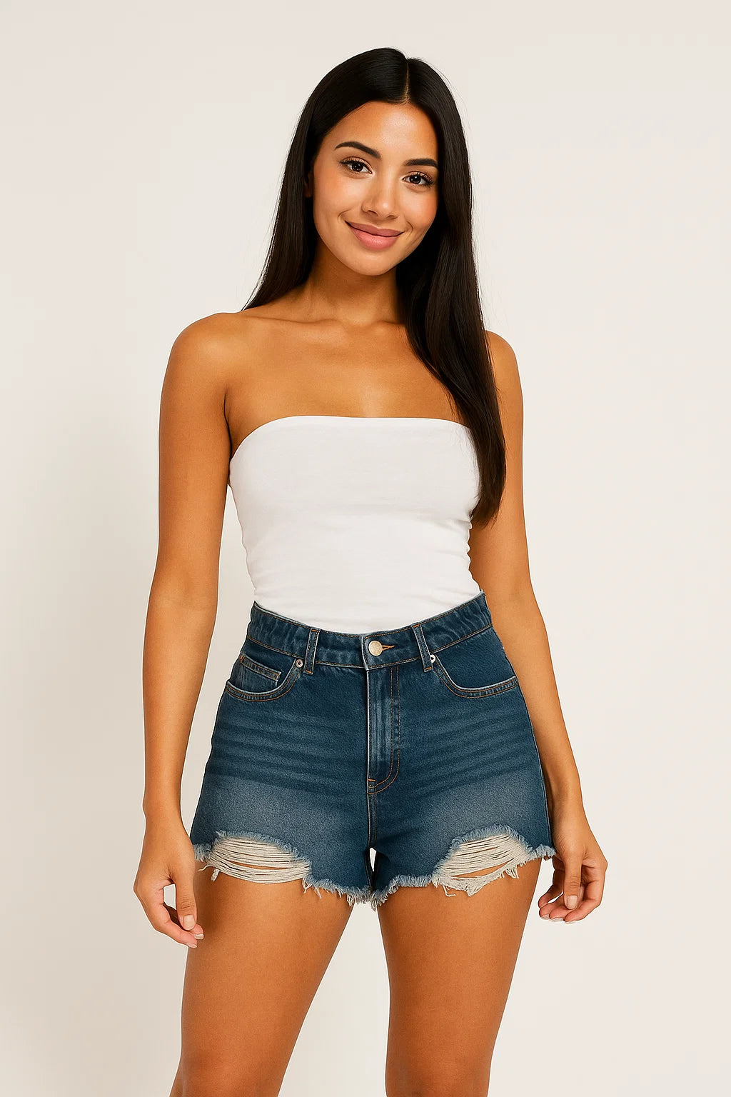 SHORT MUJER DESFLECADO AZUL OSCURO