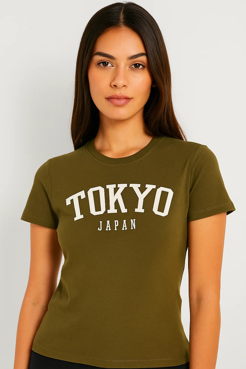 CAMISETA MUJER BASICA VERDE MILITAR